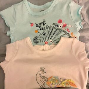 2 NWOT Carter's Baby Teal & White Animal Print Tops 3m
